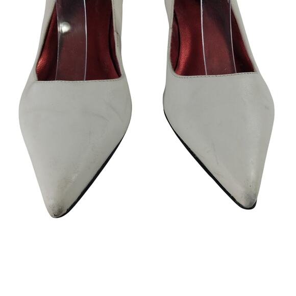 NINE WEST! EGGSHELL WHITE GENUINE LEATHER POINTY TOE HEELS, PUMPS! SZ 6.5M - Picture 5 of 10